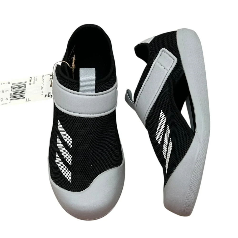 Adidas‎ Youth Boys Sporty Sandal Sz 2 Black-Gray Slip-on Closed Toe Water Shoes